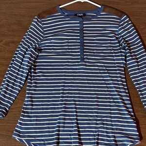 Chaps Navy and White Striped Henley Top